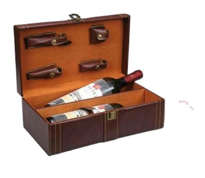 China Recycled Materials Leather 2 Bottle Wine Gift Box Carrier For Two Bottles for sale