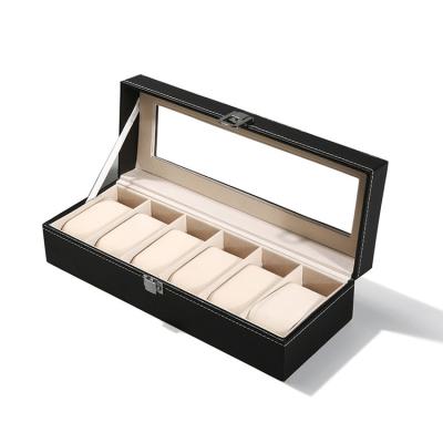 China High Quality Morden 6 Slots Watch Storage Leather Watch Box for sale