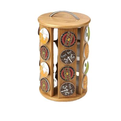 China Sustainable Coffee Capsule Holder 24 Capsules 360 Degree Rotating Bamboo Storage Organizing Box for sale