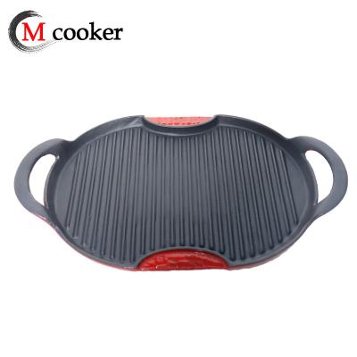 China Modern Flat Bottom Grill Pan Cast Iron Griddle Pan With Two Handles for sale