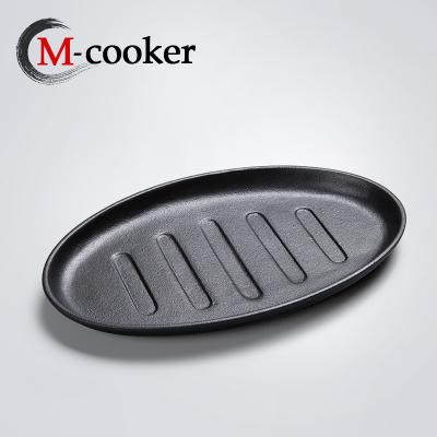 China Sustainable Hot Selling Detachable Handle Sizzling Dish With Wooden Base Cast Iron Grill Pan for sale