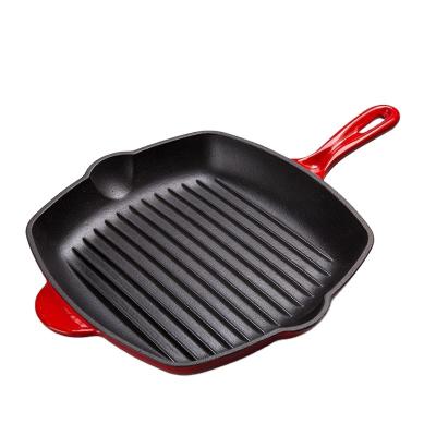 China Sustainable Cast Iron Enamel Steak Grill Skillet Cast Iron Griddle Casserole for sale