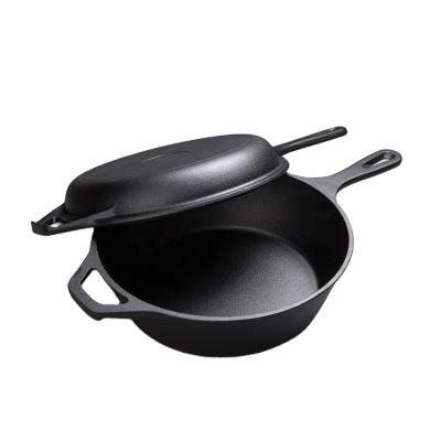 China Long Lasting Pre-Seasoned Cast Iron Combo 2-In-1 Cooker Large Volume Round Enameled Boiling Pot for sale