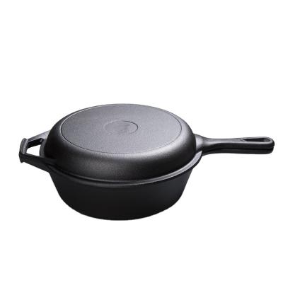 China Pre-Seasoned Vegetable Oil Sustainable Combo Cover Cast Iron 2-In-1 Flat Bottom Boiling Pan With Long Handle for sale