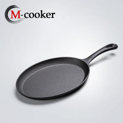 China Sustainable Hot Selling With Wooden Base Cast Iron Steak Sizzling Pan for sale