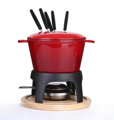 China Sustainable Melting Fondue Pot Tools Red Chocolate Frozen Melting Fondue Cooking Pot With Cover Forks for sale