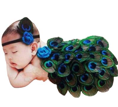 China Breathable Newborn Baby Photography Costume Suit Peacock Hair Tie Set Photography Prop Set for sale