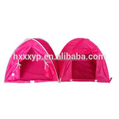 China Polycotton and cardboard fits 18 inch American dolls - dolls and toys 18 inch doll tent with camping tent in pink and silver for sale