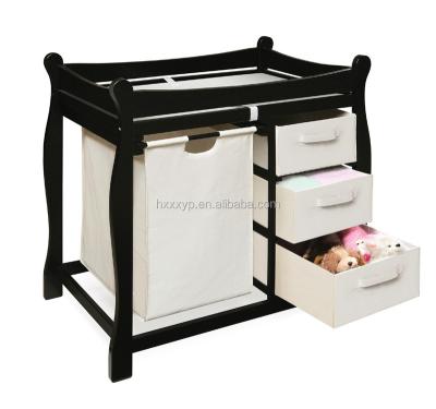 China Diaper Sustainable Wood Baby Furniture Changing Table With Hamper And Baskets Natural White Gray for sale