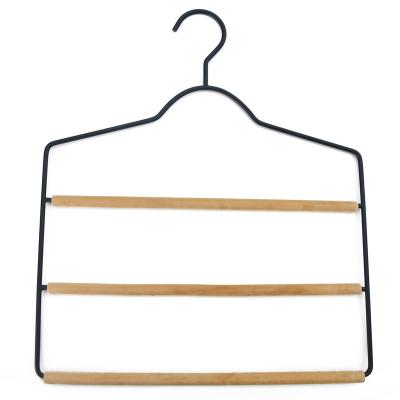 China 3 Layers Metal Material Eco - Friendly Towel Clothes Scarf Pants Hanger With Wooden Round Bars for sale