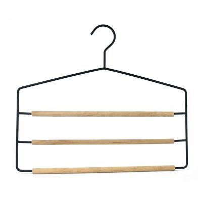 China Minimalist multilayer wooden&metal wire pants hanger with wooden bars for sale