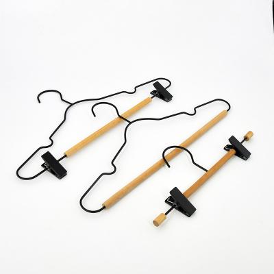 China New Style Eco - Friendly Material Clothes Hang Metal Pant Hangers With Wooden Bar for sale