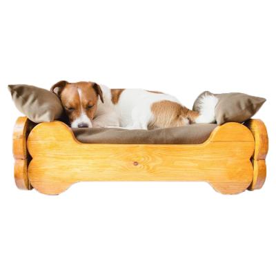 China Wooden Custom Luxury Pet Beds Sofa Bone Shape Travel Mattress Furniture Indoor Dog Bed for sale