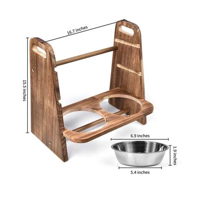 China Sustainable Wooden Pet Feeder Set Comederos Mascotas Bowls Feeders Dog Drinker And Feeder Set for sale