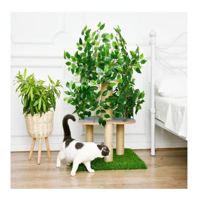 China Pet Cat Toys Sisal Wooden Cat Scratcher Sustainable Small Forest Tree Climbing Tower for sale