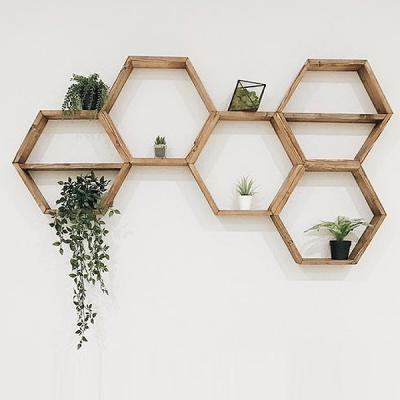 China Hexagon Shelves (Other) Adjustable Wooden Wall Shelf Honeycomb Wall Shelf Custom Floating Set for sale