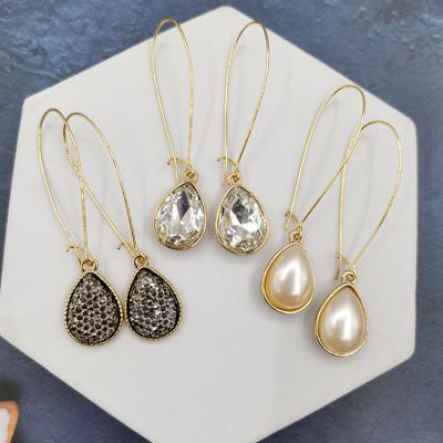 China Environmental Friendly Wholesale Delicacy Trendy Gold Plated Crystal Rhinestone Pearl Drop Earrings Charm Knot Earrings Jewelry for sale