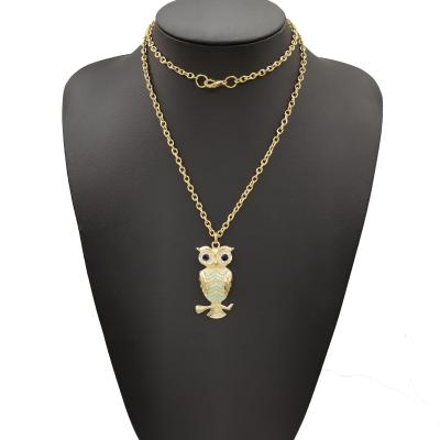 China Hiphop Fashion Hip Hop 14k Gold Plated Owl Diamond Enamel Sweater Chain Ladies Jewelry Hot Selling Colorful Pendant Necklace for sale