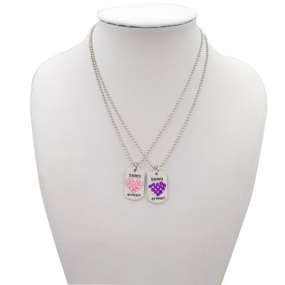 China Best High Quality Sisters Necklace Set Hot Selling Pink Purple Love Bead Chain Jewelry Fashion Alloy Pendant Necklace for sale