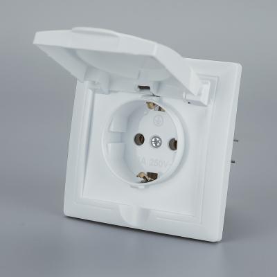 China Hot Sale Anti-fire ABS EU Plug Wall One Way Plug With Grounding 2P+PE Plug Outlet Waterproof for sale