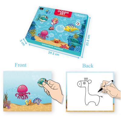 China Early Education Kids Educational 2 IN 1 Ocean Animal Magnetic Puzzle Drawing Toys for sale