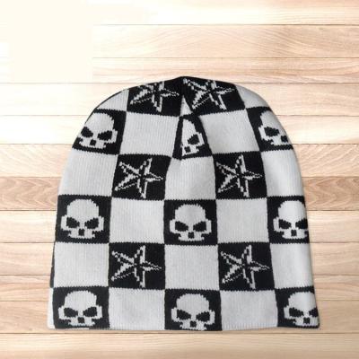 China Wholesale Unisex Picture Jacquard Skull Beanie Hat Slouch Winter Knitted Hats for sale