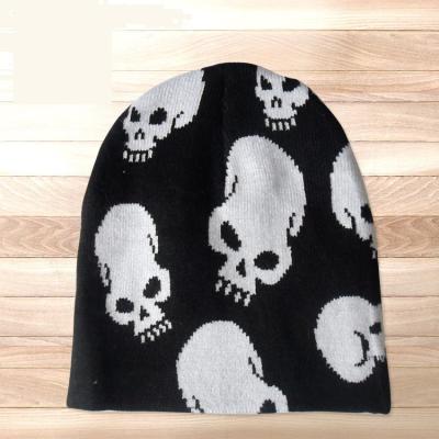 China Wholesale Unisex Picture Jacquard Skull Beanie Hat Slouch Winter Knitted Hats for sale