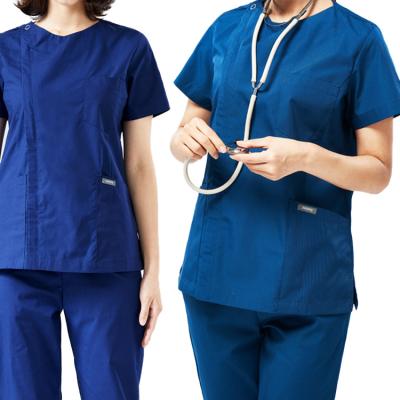 China Hospital scrubs female doctor nurses uniforms custom short sleeve beauty slit surgical gowns uniforms scrub uniforms for sale