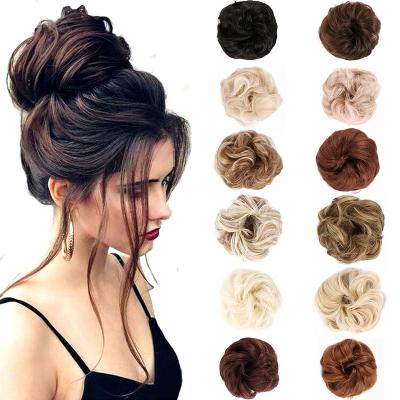 China Solid Bun Hair Extensions One Elastic Band Donut Hair Extension Ombre Color Mix Hair Bun Extensions Synthetic Hair Bun for sale