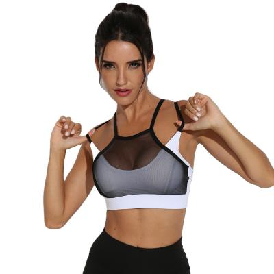 China 2021 black and white sports bra women's yoga patchwork breathable mesh bra gym sports for sale