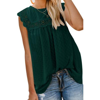 China 2021 New Summer Women's Hollow Out Vest Women's Chiffon Jacquard Ball Lace Breathable Sleeveless T-shirts for sale