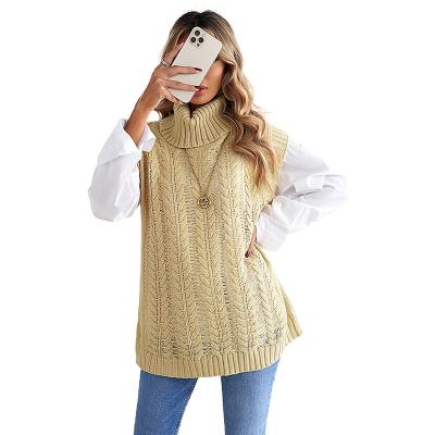 China Breathable Woman Tops Fashionable Women's Turtle Neck Sweater Solid Color Winter Sleeveless Sweaters For Ladies for sale