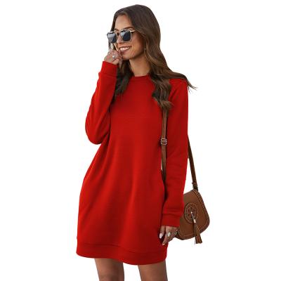 China Wholesale anti-shrink women's boutique clothing solid color fashion sweatshirt dress plus size women's dresses for sale