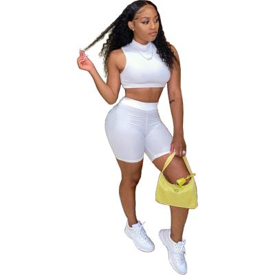 China Wholesale Women's Breathable Workout Sets Solid Color Slim Crop Top And Short Pants Two Piece Set for sale