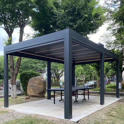 China Easily Assembled Motorized Opening Roof Pool Pergola Louvered House With LED Strips for sale