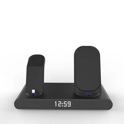 China Phone holder 2022 new 3 in 1 fast charging wireless charger factory wholesale price Qi dock station alarm clock for sale