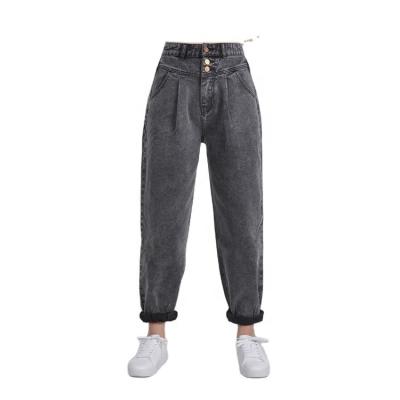 China Skin Feeling 2020 wholesale women's jeans pants Korean friend denim skin button cheap casual cute cotton skin feel for sale