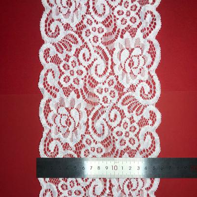 China Workable Small Width Embroidered Lace Fabric Women's Black And White Stain Factory Customized Lace Fabric for sale