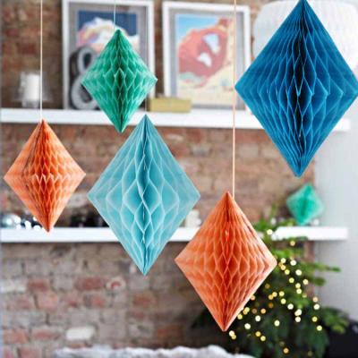 China Festival Decoration Event Paper Crafts Shape Tissue Paper Honeycomb Hanging Multicolor Ball Decoration for sale