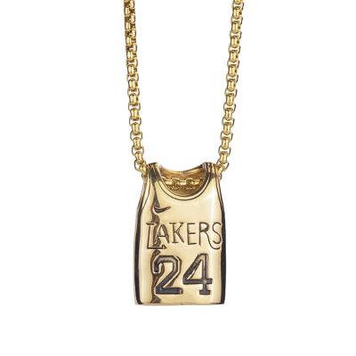 China Lead Free Nickel Free Custom Personalized Kobe Bryant Jersey Necklace Black Mamba 24 Number Titanium Steel Gold Pendant for sale