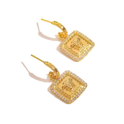 China Bling CZ Cubic Zircon Shape Square Jewelry KRL Main Earrings Of Medusa Retro Lead Free Nickel Free Urban Cubic Queen for sale