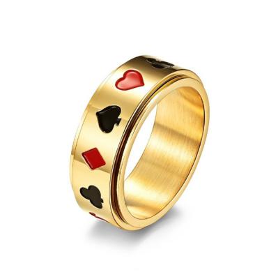 China Lead Free Nickel Free Titanium Steel Poker Lucky Ring Band Hip Hop Rotatable Streetwear Playing Card Poker For Men for sale