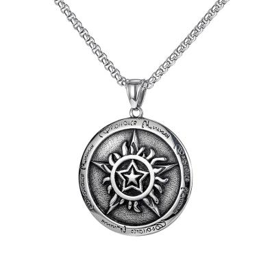 China Retro Classic Lead Free Nickel Free Sun and Star Engraved Stainless Steel Compass Pendant Necklace for Men for sale