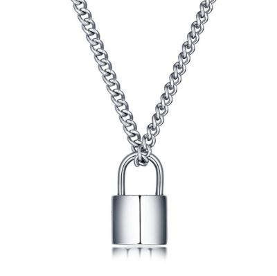 China Lead Free Nickel Free Customize High Polished Refined Hiphop Steel Silver Padlock Titanium Pendant Necklace for sale