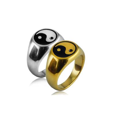 China Chunky Tarnish Lead Free Tai Chi Nickel Free Eight Trigrams Yin Yang Enamel Signet Ring Jewelry for sale