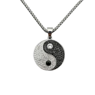 China Round Minimal Lead Free Nickel Tai Chi Yin Yang Signet Crystal Pendant Titanium Silver Jewelry Necklace for sale