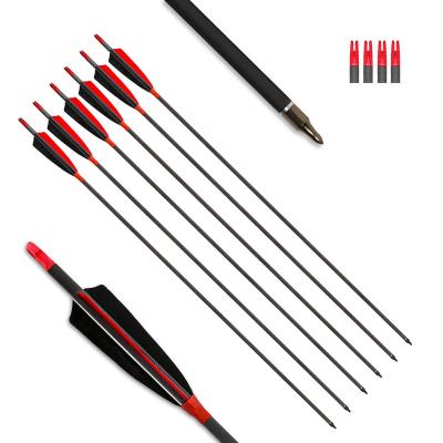 China Archery Shooting Carbon Arrows Archery Shafts with Real Feathers and Field Points for Hunting Target Shooting for sale