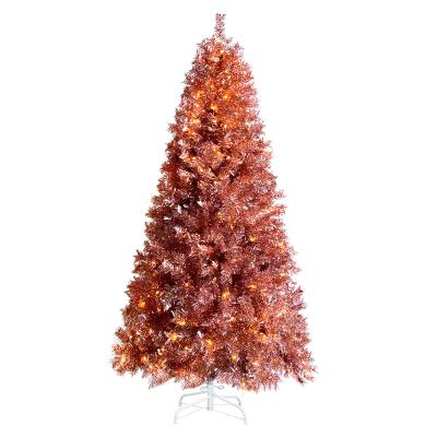 China 2022 Popular Christmas Gift New Process Amazon PET Pink Liner Artificial Christmas Tree With LED For Christmas Festival Home Decoration for sale