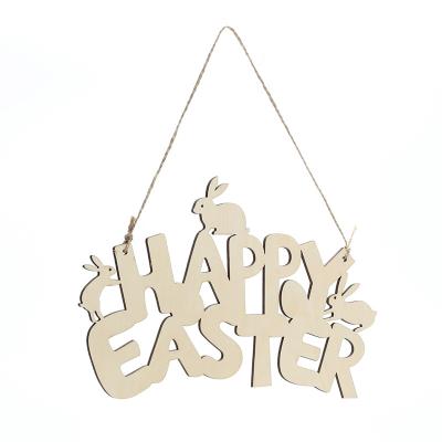 China Home Ornaments 2021 Hot Amazon Sales Easter Artificial Bunny English Wooden Festival Card Pendant For Holiday And Party Ornaments for sale