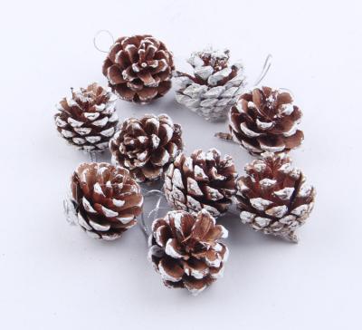 China Chirstmas Decor 2021 Hot Sellers Pure Natural Christmas Pinecone With Spray White Christmas Pendant For Christmas Tree Decoration for sale